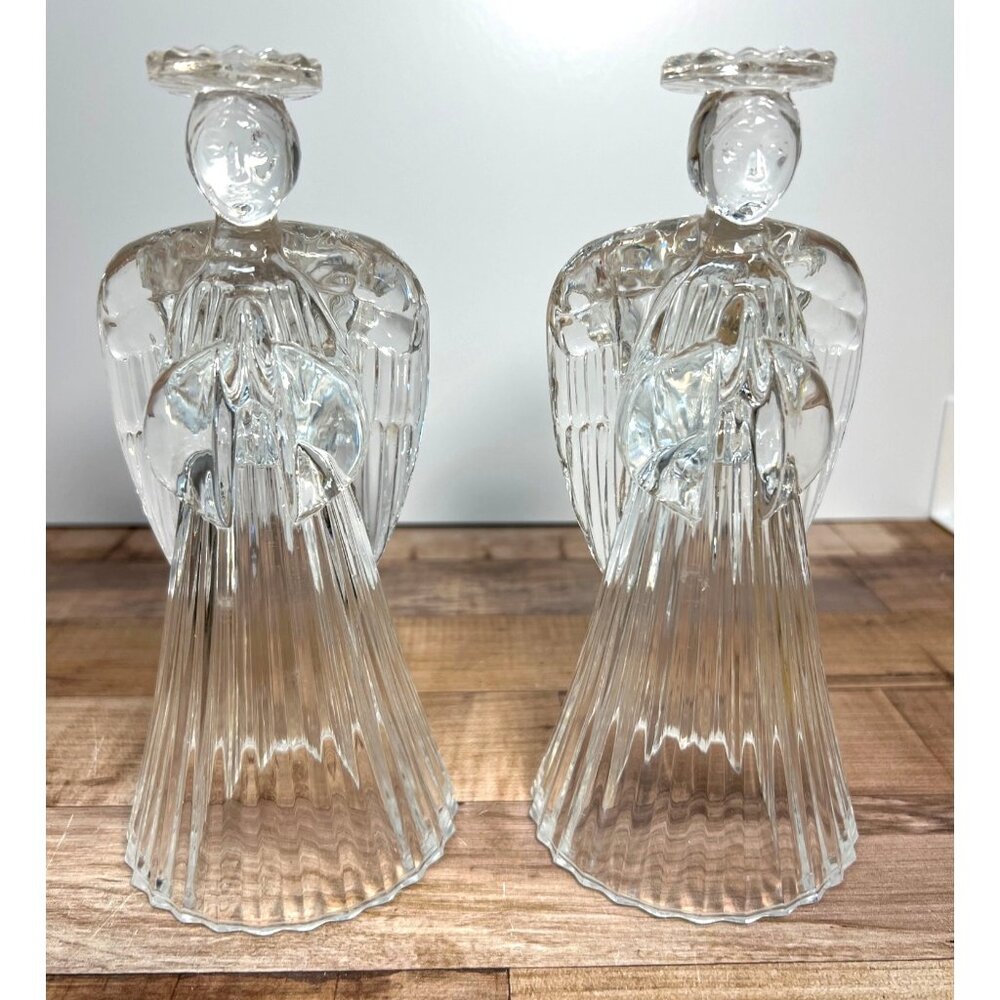 International Silver Company Set Of 2 7.25” Angel Candle Holder 24% Lead Crystal